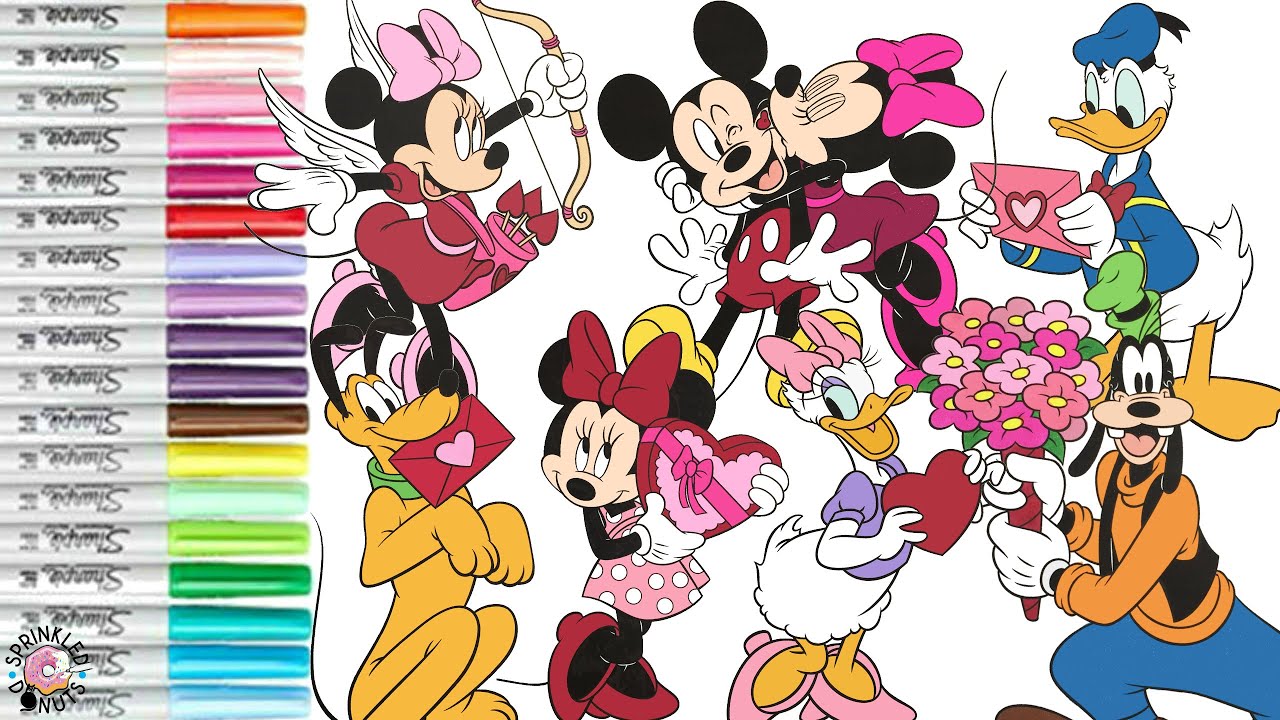 Disney Coloring Book Compilation Valentine's Day Minnie Mouse Mickey Daisy Donald Pluto Goofy