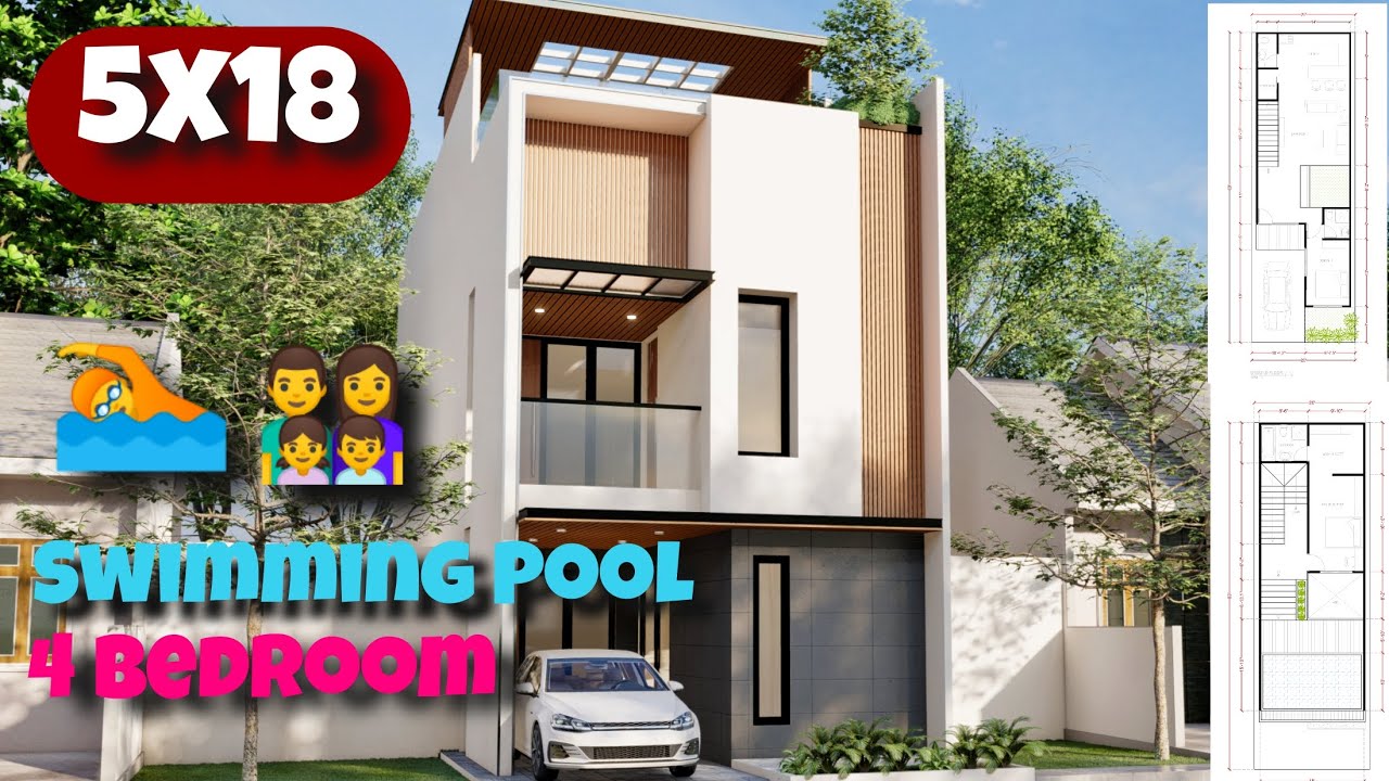 99sqm Modern Small House With Swimming Pool / Desain Rumah 5x18 Dengan Kolam Renang