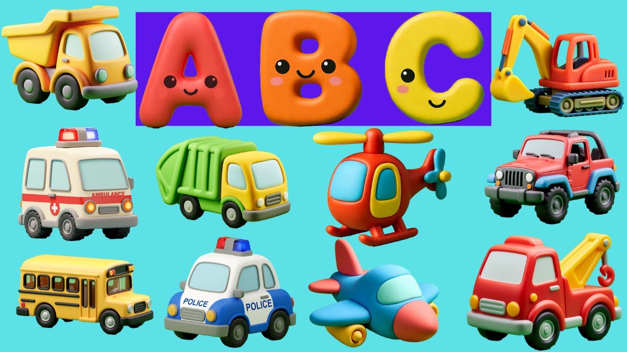 ABC Vehicles for Kids | Learn Alphabet A to Z with Ambulance Bulldozer Crane | ABC Song