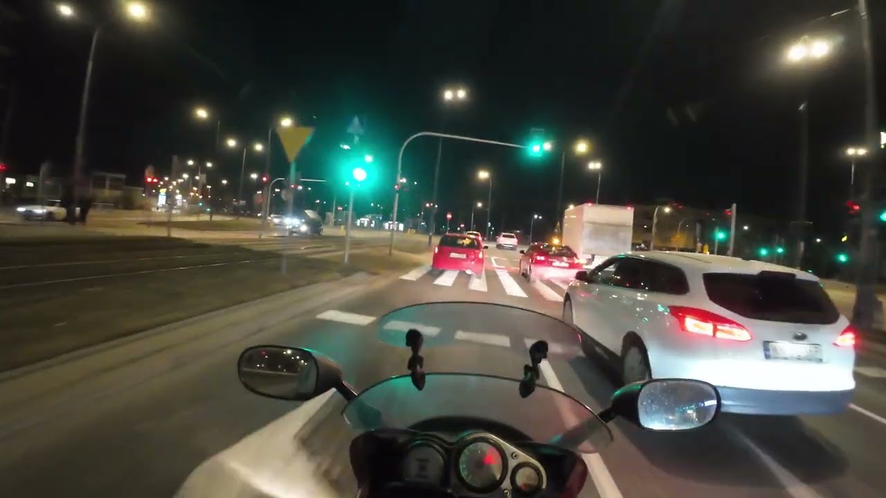 Nightly motorcycle commute through Warsaw