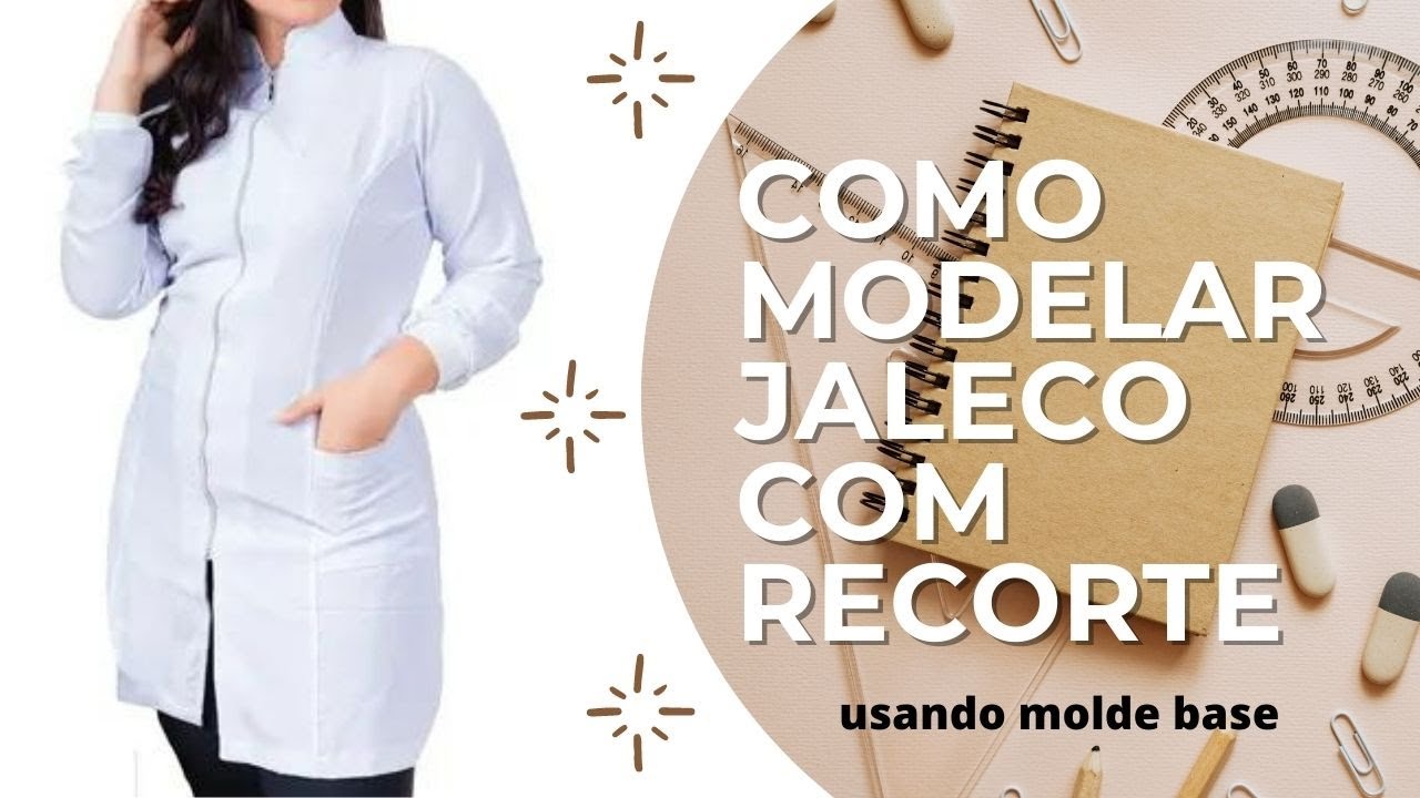 COMO FAZER MOGELAGEM DE JALECO COM RECORTE E ZÍPER USANDO O MOLDE BASE I Ganhe dinheiro com jalecos😀