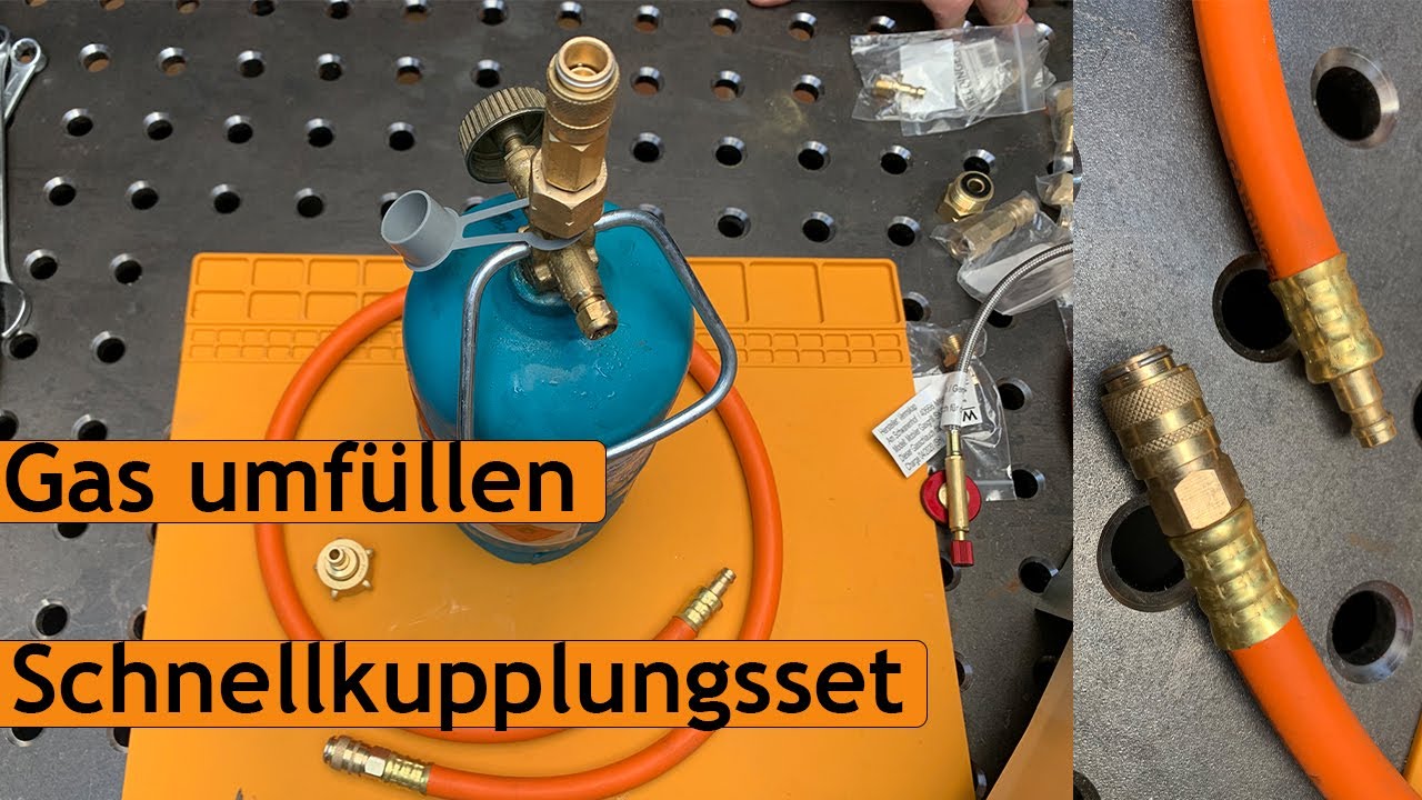 Schnellkupplungsset im Campingbereich Propangas umfüllen Skotti Gasgrill anschließen Mehrwegflasche