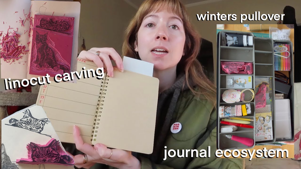 yappy vlog: linocut carving, my journal ecosystem and winters pullover progress