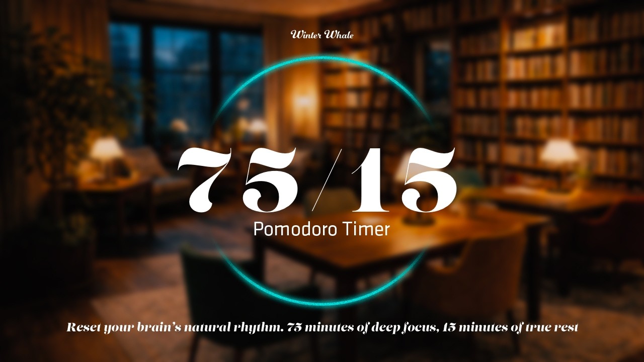 75/15 Pomodoro Timer &ndash; Rainy Day Library Ambience | Study with Ultradian Rhythm, 뽀모도로 타이머
