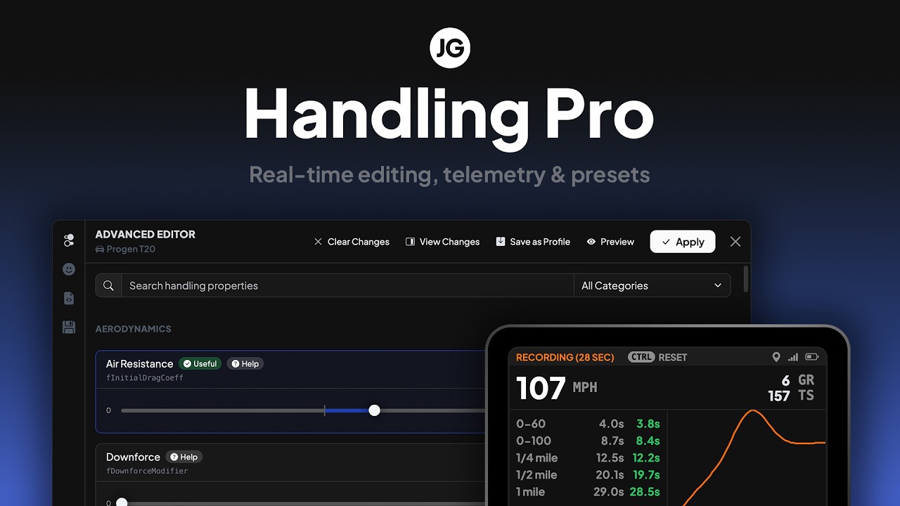 JG Handling Pro - FiveM Real-time Handling Editor w/ Presets & Telemetry!