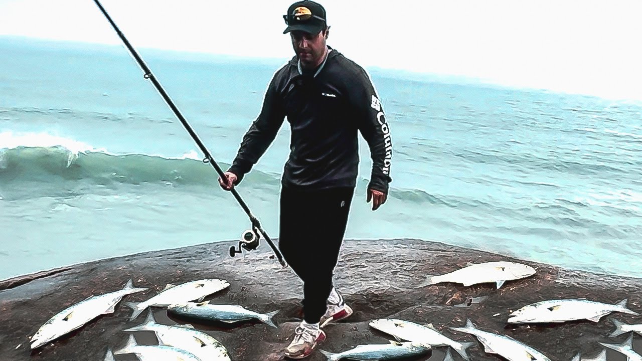 Quase faltou braço! Cardume gigante de anchovas! Pesca de costão em Floripa!