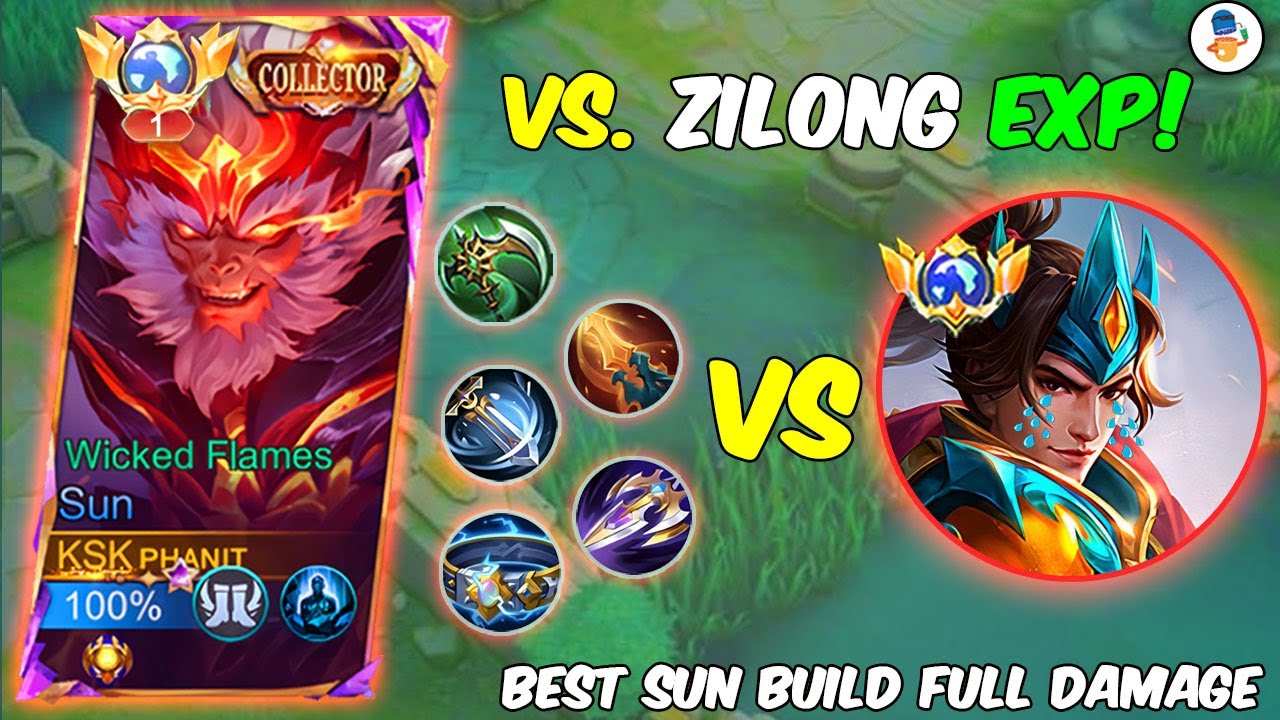 SUN DAMAGE VS. ZILONG EXP (solo hard!💀) ~ BEST BUILD SUN | MLBB