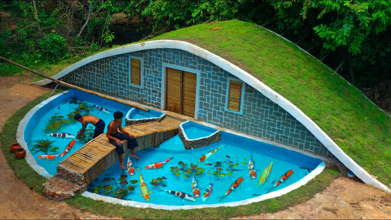 90Days Build Underground House House With Design Fish Pond