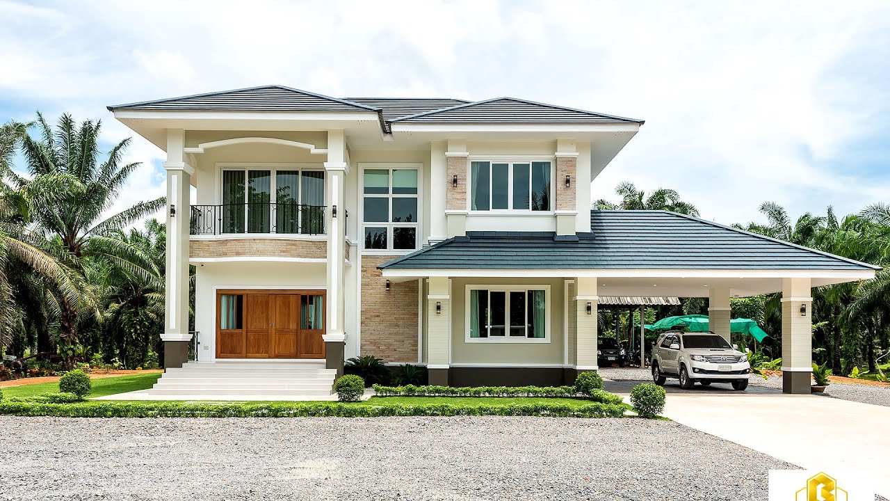 บ้านสองชั้นสไตล์คอนเทมโพรารี่หลังใหญ่ ตกแต่งสวยงามหรูหราทั้งภายนอกและภายใน 4 ห้องนอน 4 ห้องน้ำ