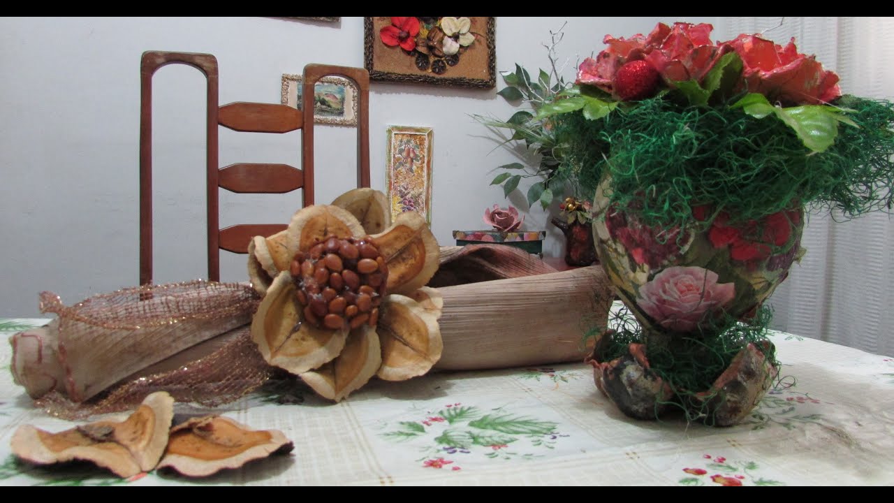 Artesanato - Decoração com reciclagem de garrafa PET e casca de coqueiro