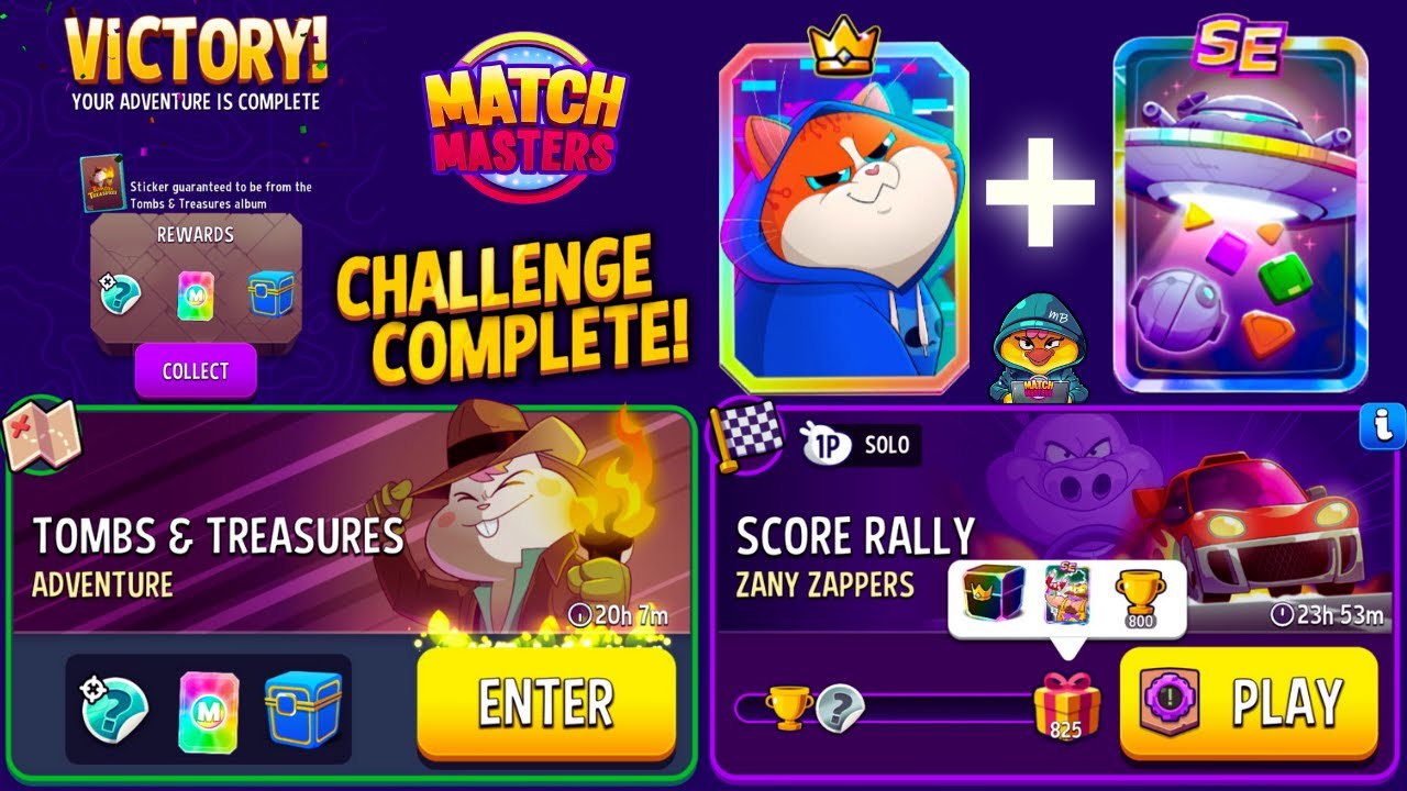 Zany Zappers Solo Challenge Score Rally 825 points/ Adventure Tombs & Treasures Score Market FINAL