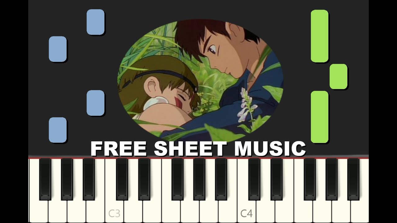 ASHITAKA AND SAN from Princess Mononoke, 1997, Ghibli, Piano Tutorial with free Sheet Music (pdf)