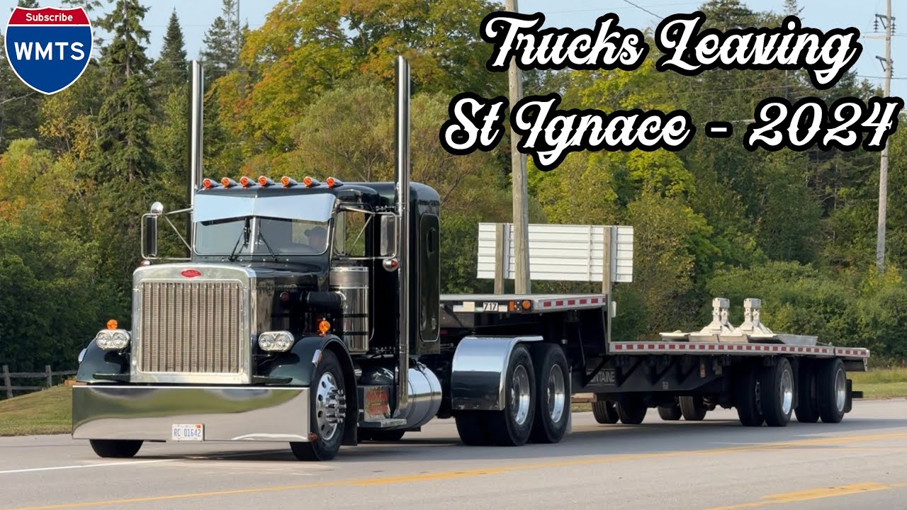 Trucks Leaving the 28th Annual Richard Crane Memorial Truck Show - St. Ignace, Michigan