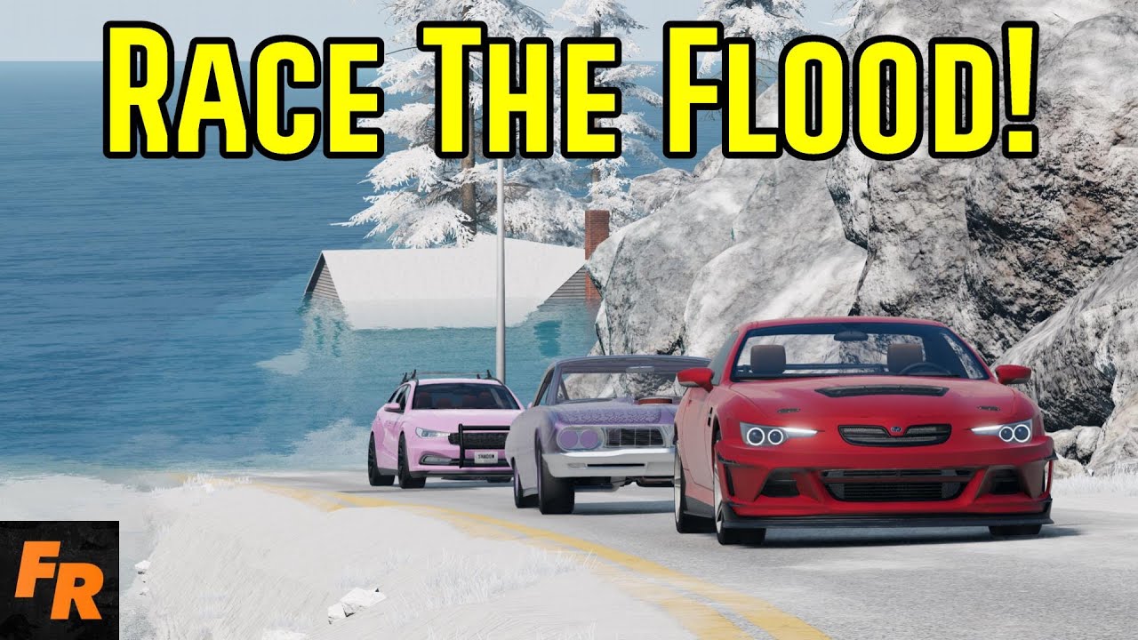 Race The Flood! - The Icy Mountain Climb - BeamNG Drive