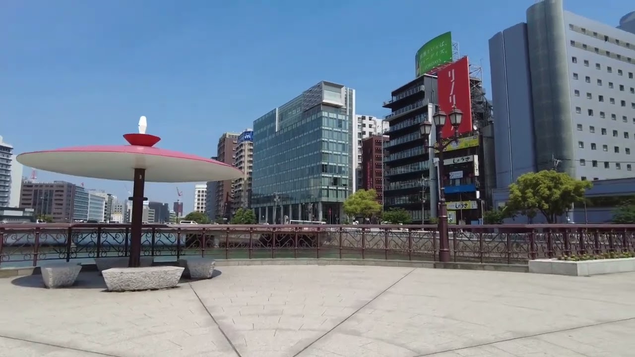 Japan, Fukuoka, walk from Tenjin Central Park to Nakasukake Bridge