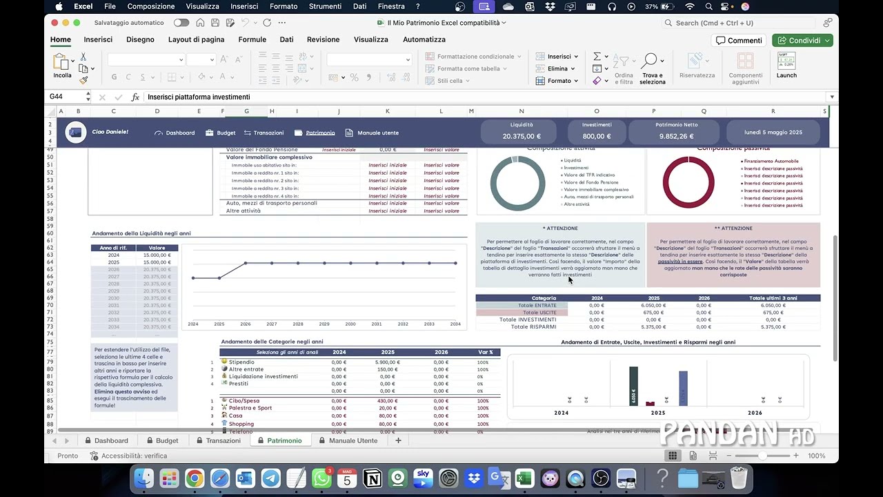 Financial Spreadsheet: File Excel per Bilancio Familiare, Budget, Patrimonio redditi spese risparmio