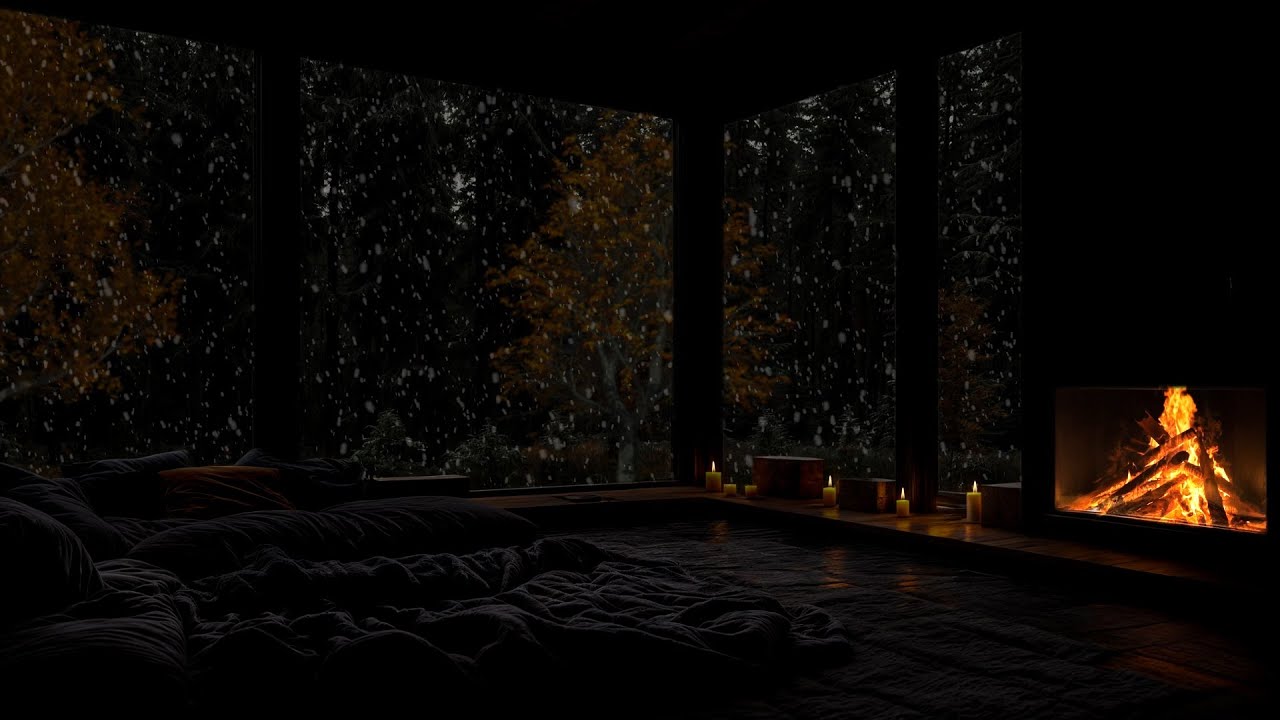 No Ads- Snowy Night in a Mountain Cabin ❄️🏔️ | Warm Fire Sounds to Help You Sleep Fast