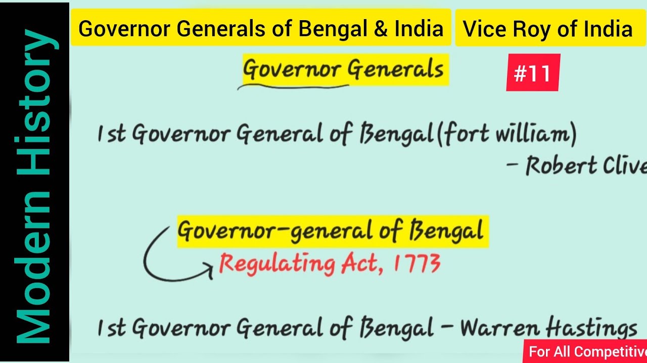 Governor Generals of Bengal & India | Vice Roy of India 