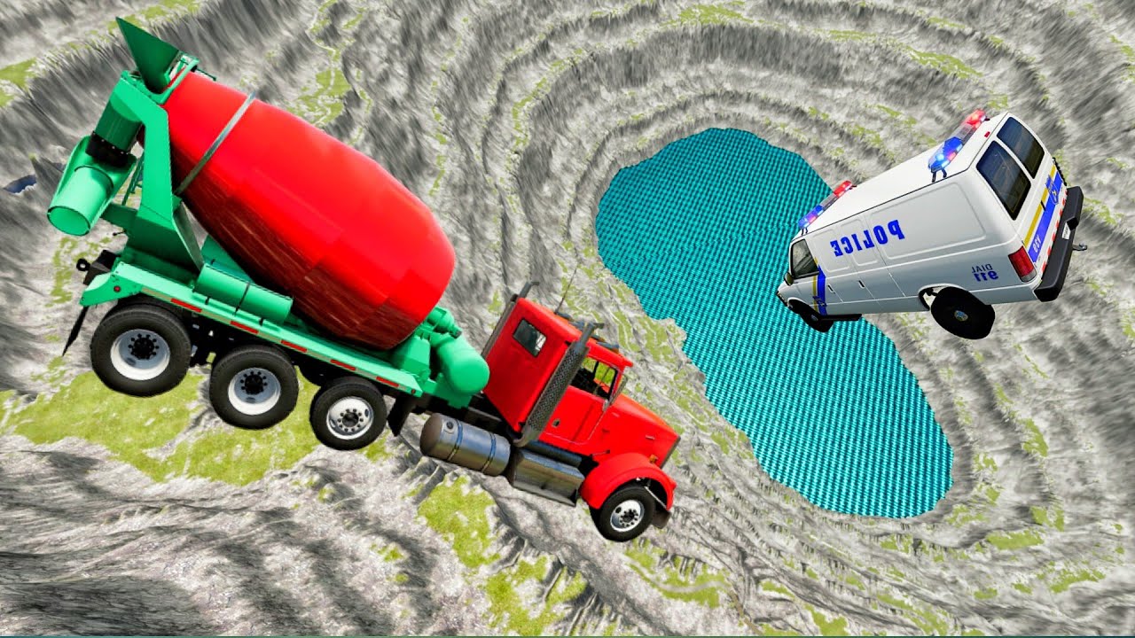 Cement Truck vs Police Van 💀 | Leap of Death 😱 | BeamNG.drive
