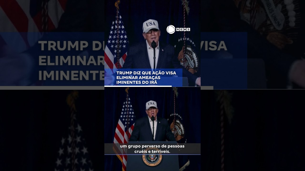Trump afirma que a&ccedil;&atilde;o busca eliminar amea&ccedil;as iminentes do Ir&atilde;. 📲 #RecordNews #Shorts