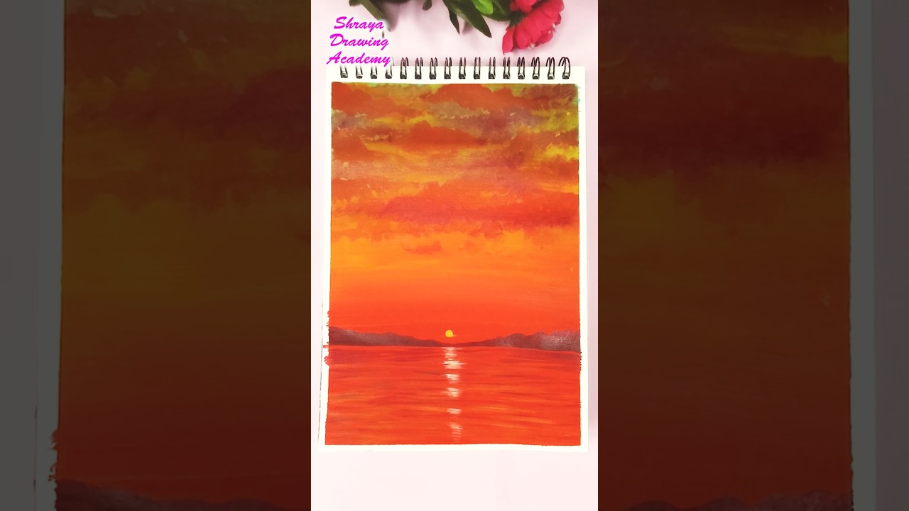 Easiest Way to Paint Red Sunset | Easy Sunset Sky Painting | Beautiful Sunset Acrylic Painting