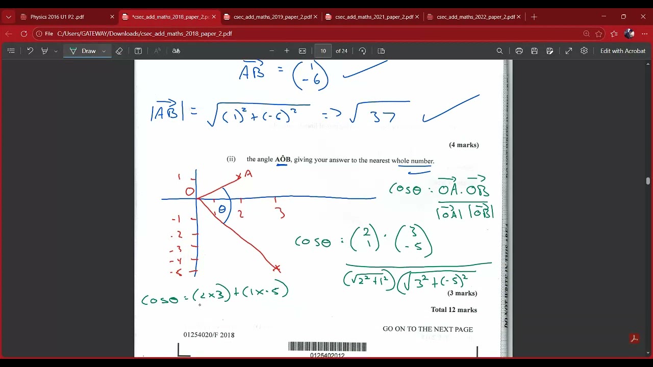 Add Math 2018 - 2022 (Vectors) Q3