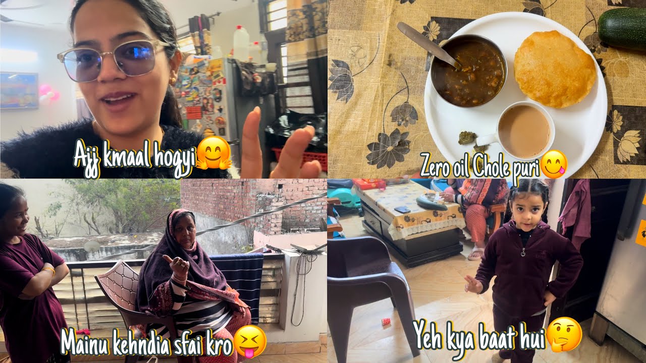 Ajj te Kmaal Hi Krtii😱Bnaaye Zero Oil CHole Puri|| Special breakfast to Baad Kiti Special Sfaiyaan😝