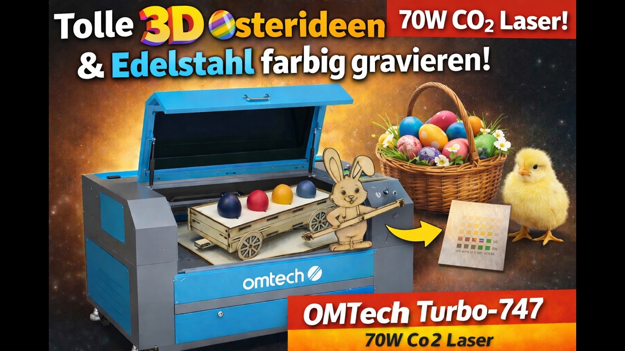 Laser-Osterideen: OMTech 70W Co2 Laser Turbo-747 - Part 3 - Edelstahl farbig