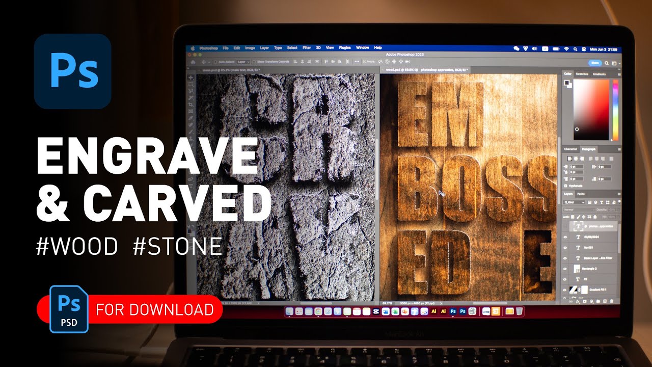 Realistic Wood Engraved & Stone Carved Effect in Photoshop [Method To All Rough Edge Texture]