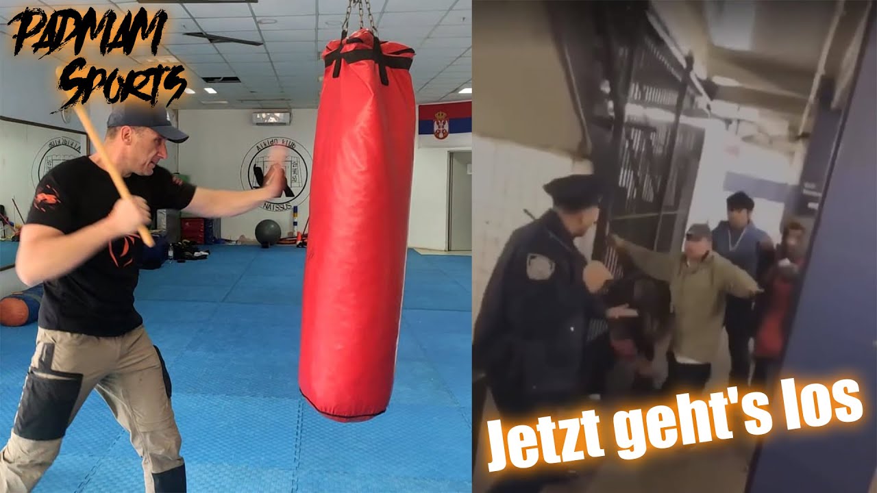 Polizist mit Teleskopschlagstock dreht durch. Gute Technik, aber...
