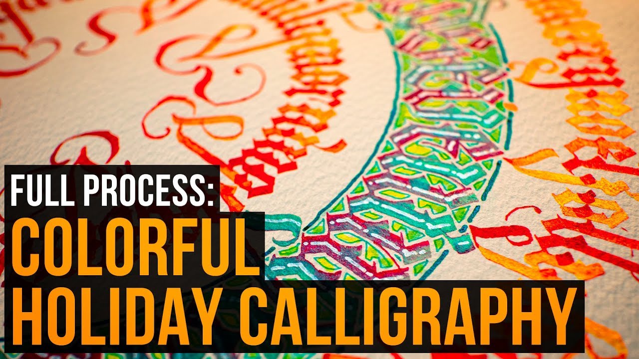 Full Process Blended Metallic Ink Circular Calligraphy Art