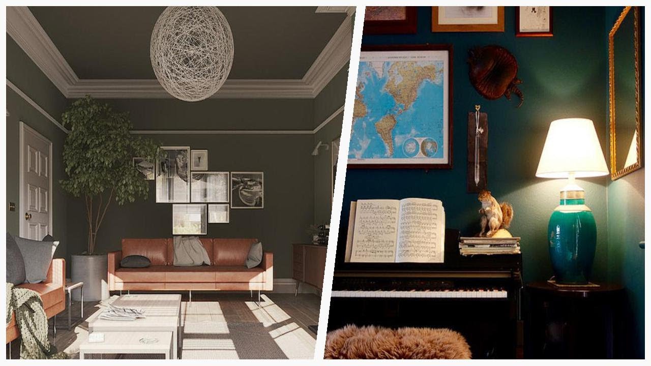 75 Living Space With Green Walls And A Plaster Fireplace Design Ideas You'll Love 🔴
