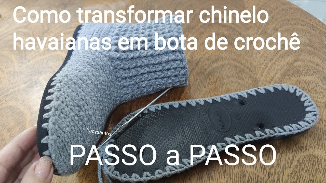  Sola de chinelo com crochê Bota de crochê com sola de chinelo Não jogue fora seu chinelo velho  