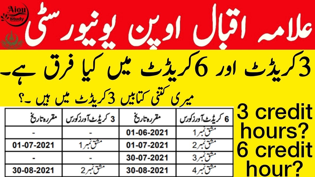 Aiou difference between 3credit course and 6credit course|Aiou