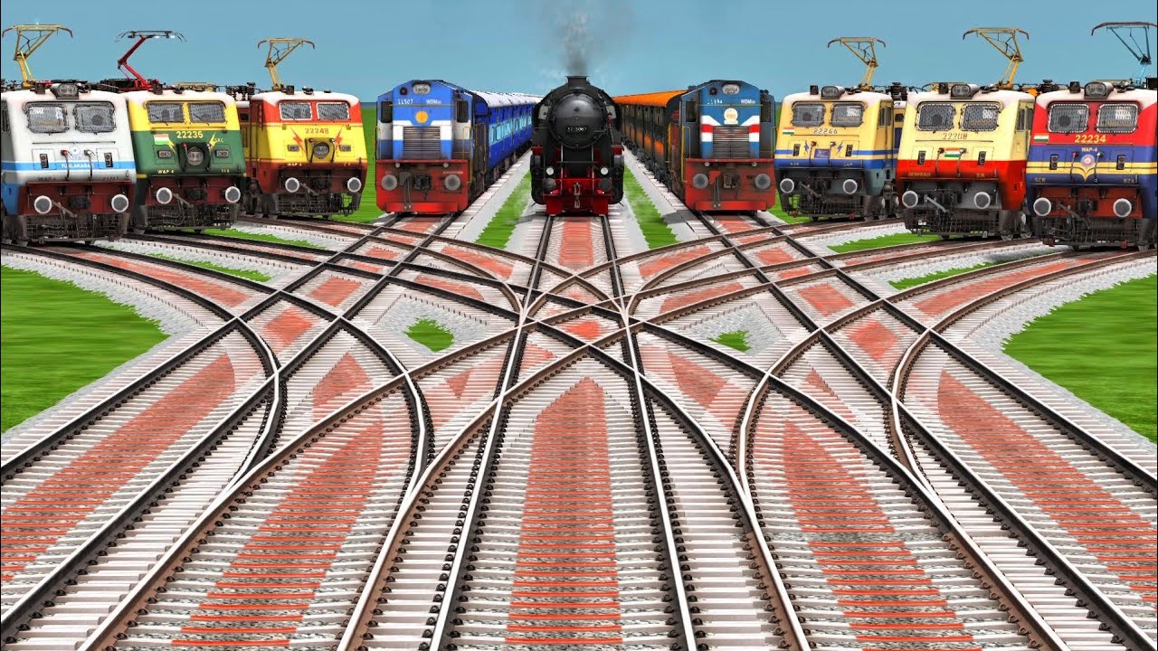 ⚡ Electric Trains Crossing Extreme Bumpy Railroad | Train Simulator Game