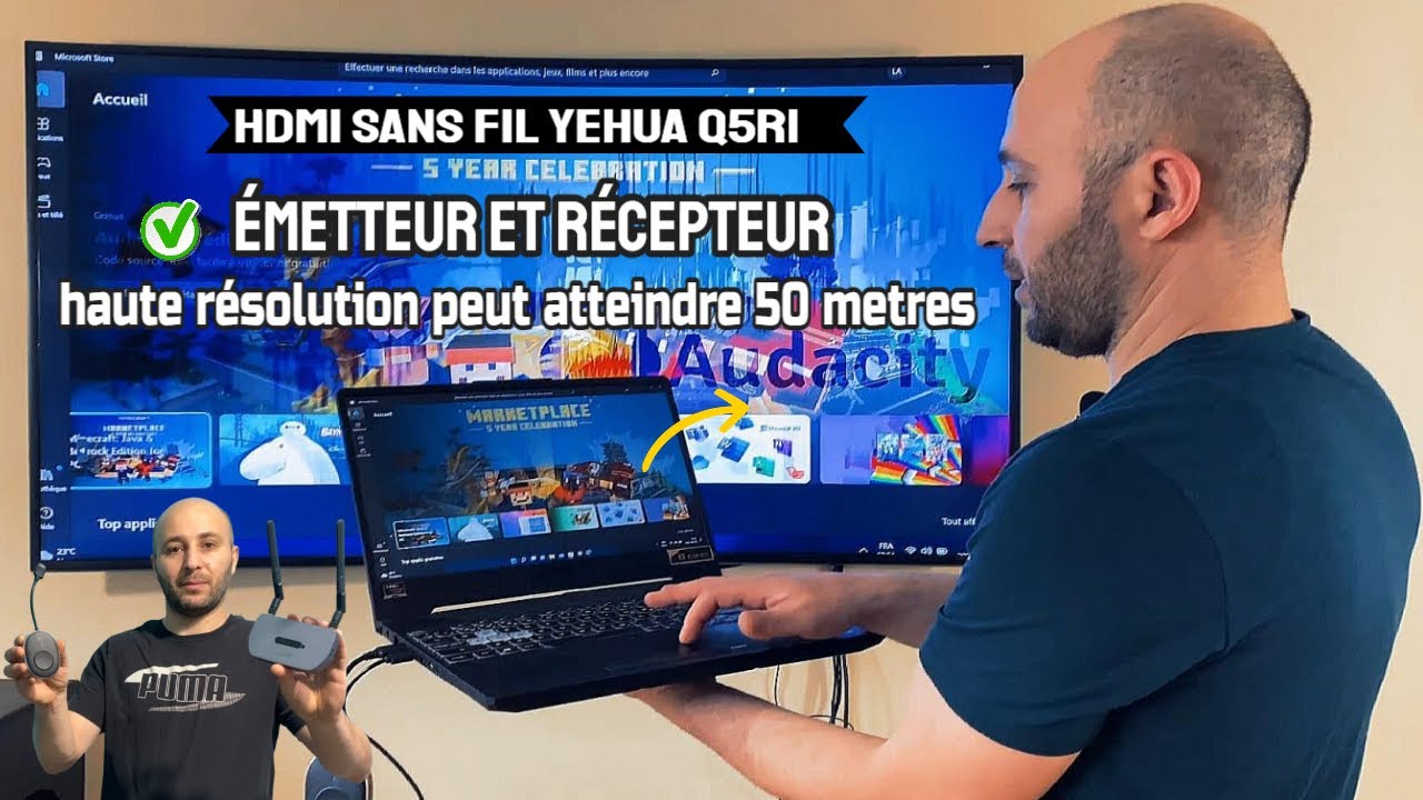&eacute;metteur et r&eacute;cepteur HDMI sans fil YEHUA Q5R1 vid&eacute;o haute r&eacute;solution 4K peut atteindre 50 metres