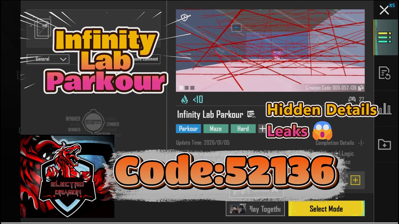 Bgmi Map Code 52136 | Infinity Lab Parkour 🧪🔥| Impossible Run