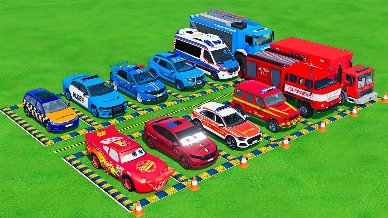 POLICE COLORFULL - TRANSPORTING POLICE CARS, AMBULANCE VEHICLES, FIRE TRUCK WITH TRUCK - FS22 #731