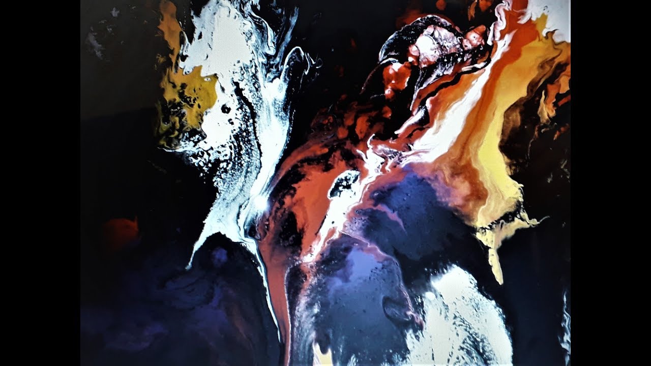 Acrylic Fluid Pouring.Hair Dryer Effect On Vibrant Colours.