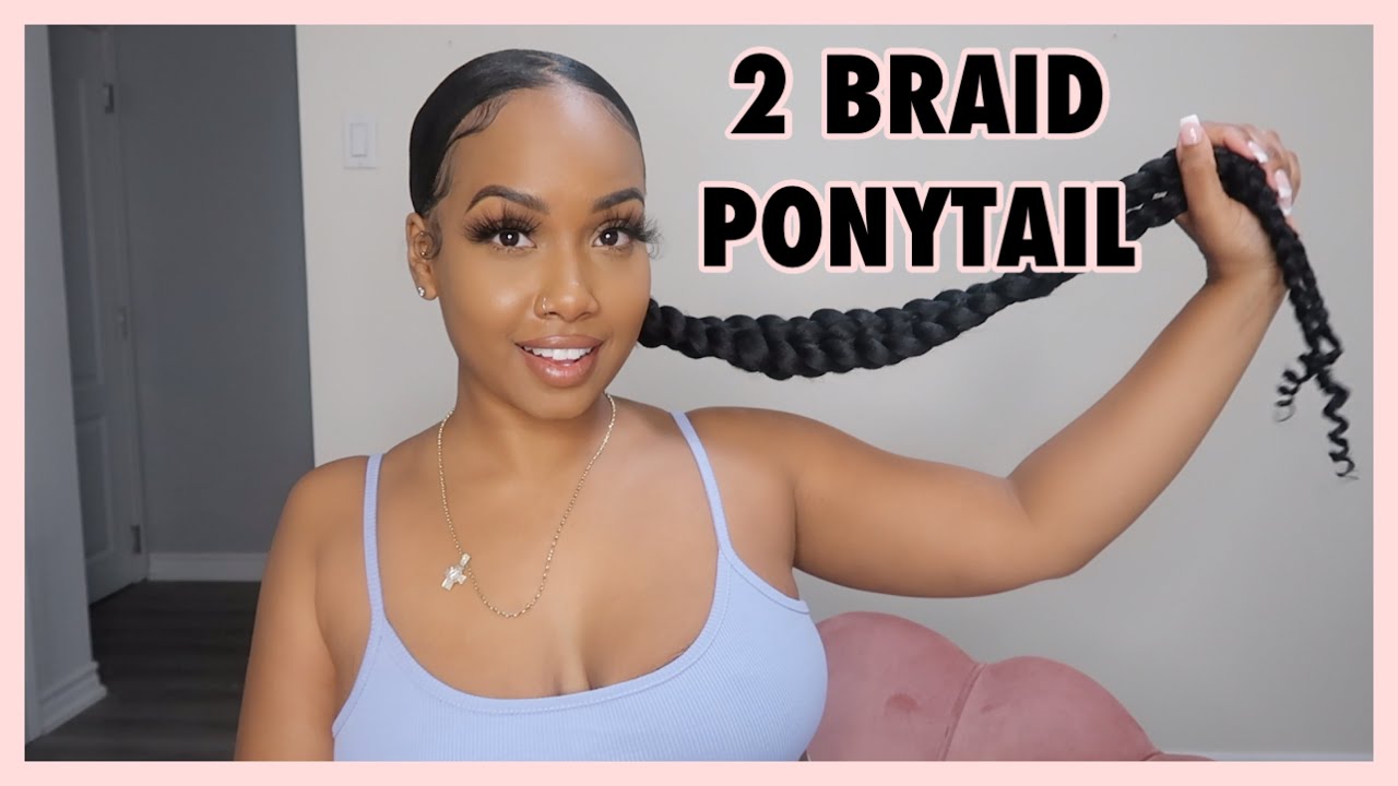 SLEEK PONYTAIL WITH 2 BRAIDS || SUPER CUTE FEED-IN BRAIDS TUTORIAL!!