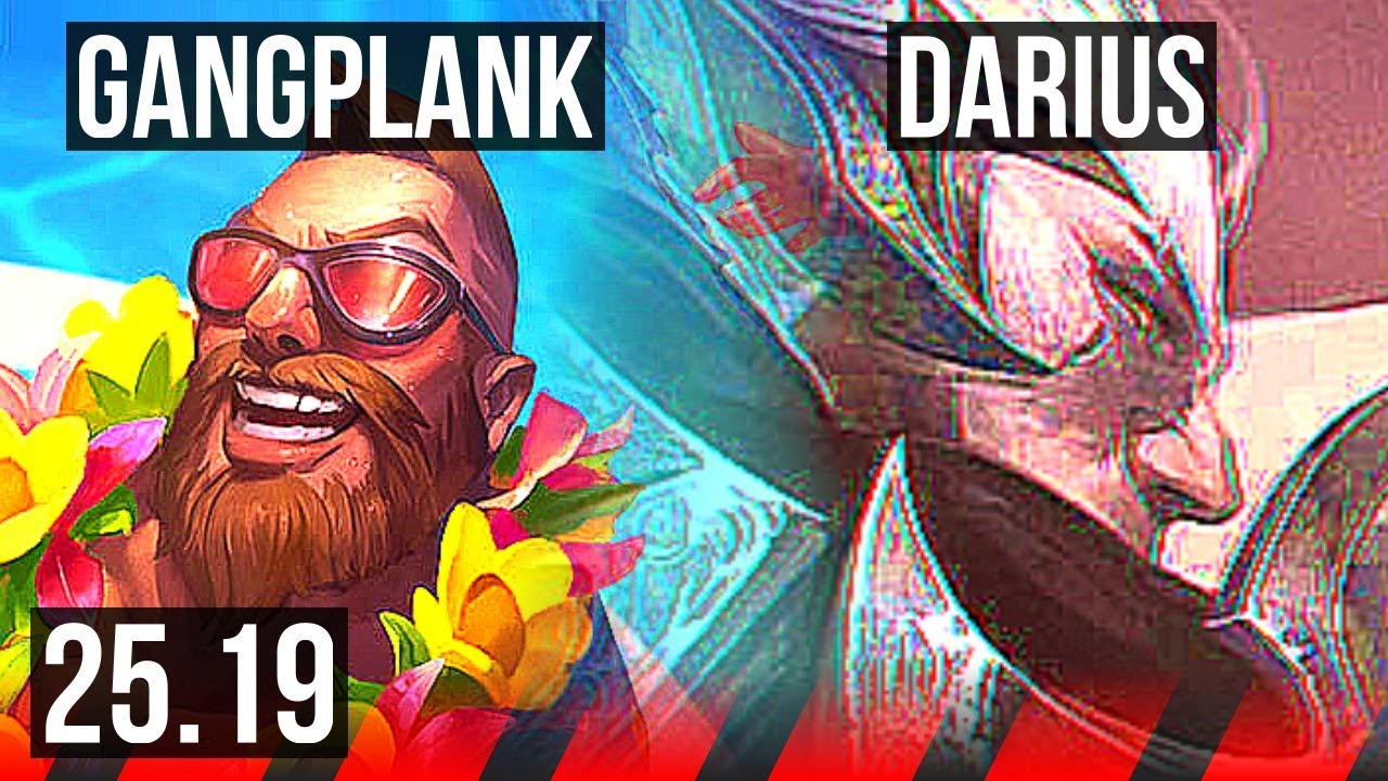 GANGPLANK vs DARIUS (TOP) | 9/1/6, 7 solo kills, Godlike, Rank 13 GP | KR Grandmaster | 25.19