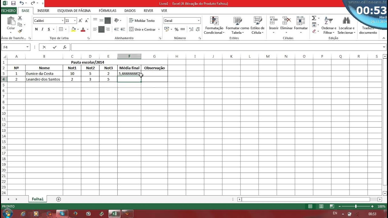 como fazer pauta escolar no Excel by Matos