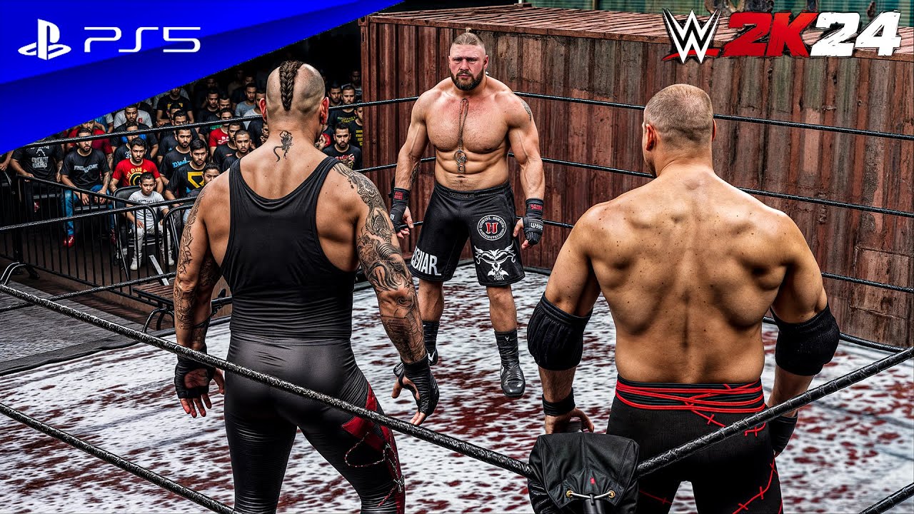 WWE 2K24 — Брок Леснар против Кейна и Гробовщика | Удивительный матч с форой | PS5™ [4K60]