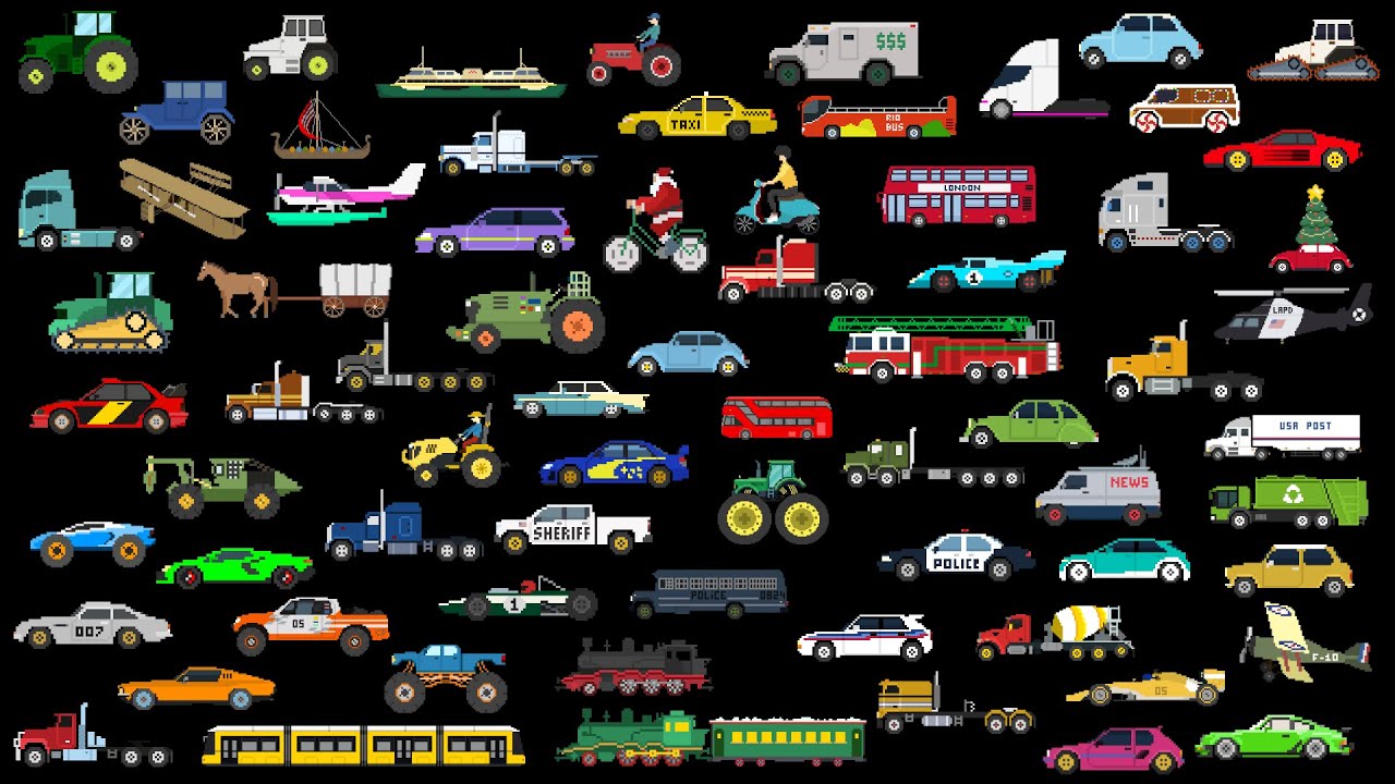 Vehicles | 1-Hour Compilation of Cars, Trucks, Aircraft, Trains And More | Pixel Art