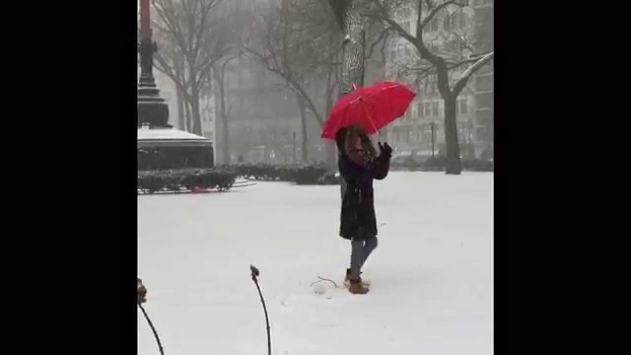 TGT The Nightmare of a Red Umbrella shot...Union Square NYC Blizzard