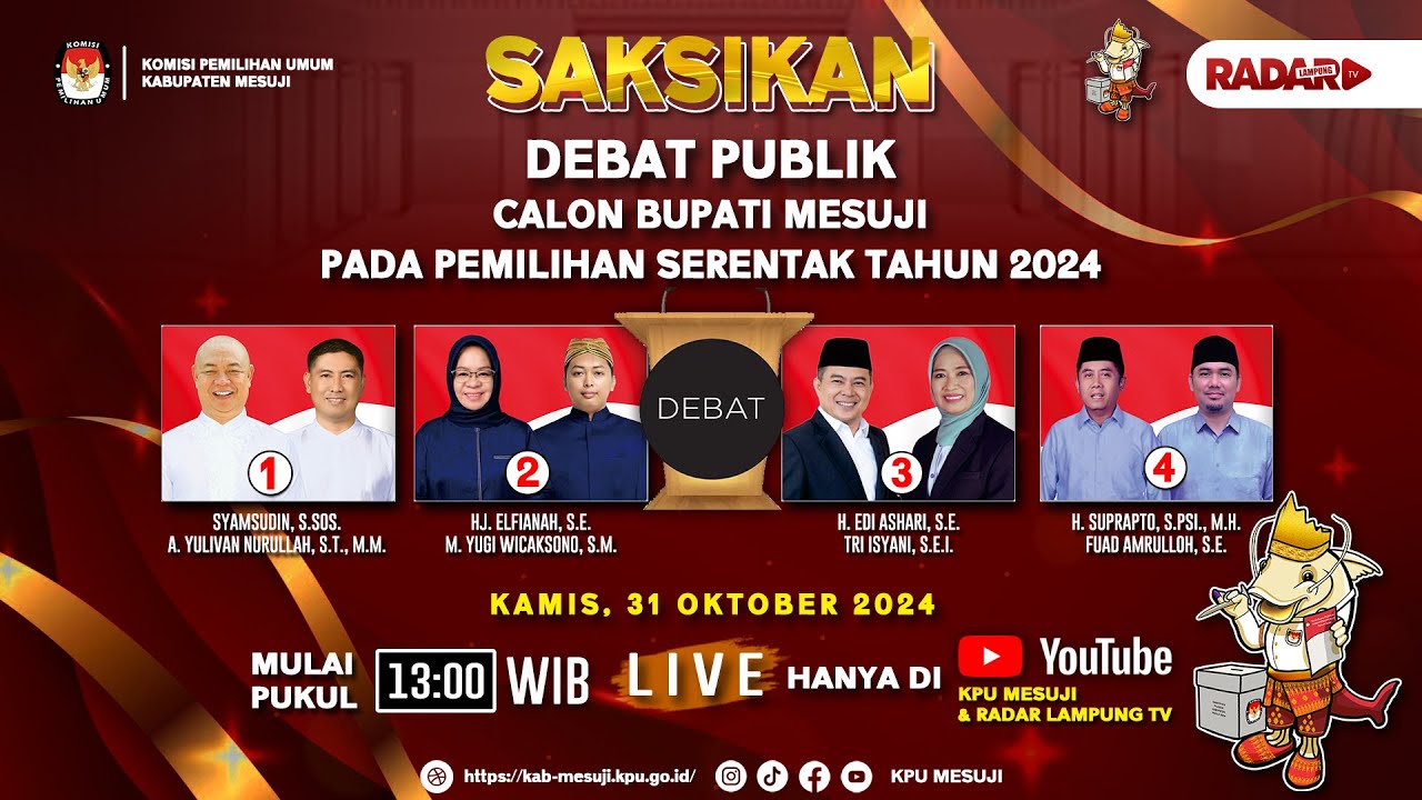 🔴 LIVE DEBAT PUBLIK CALON BUPATI MESUJI TAHUN 2024