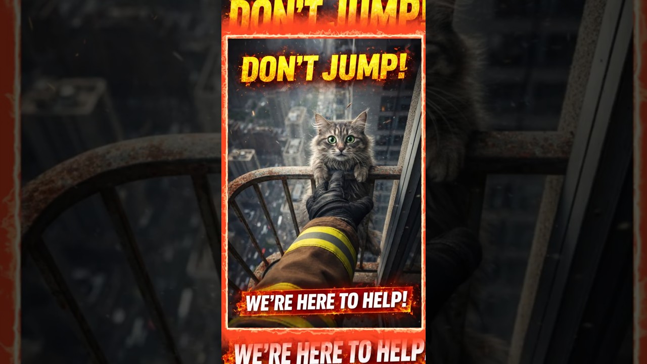 Don't Jump! Firefighter Saves a Cat on a High Balcony. POV Bodycam. 