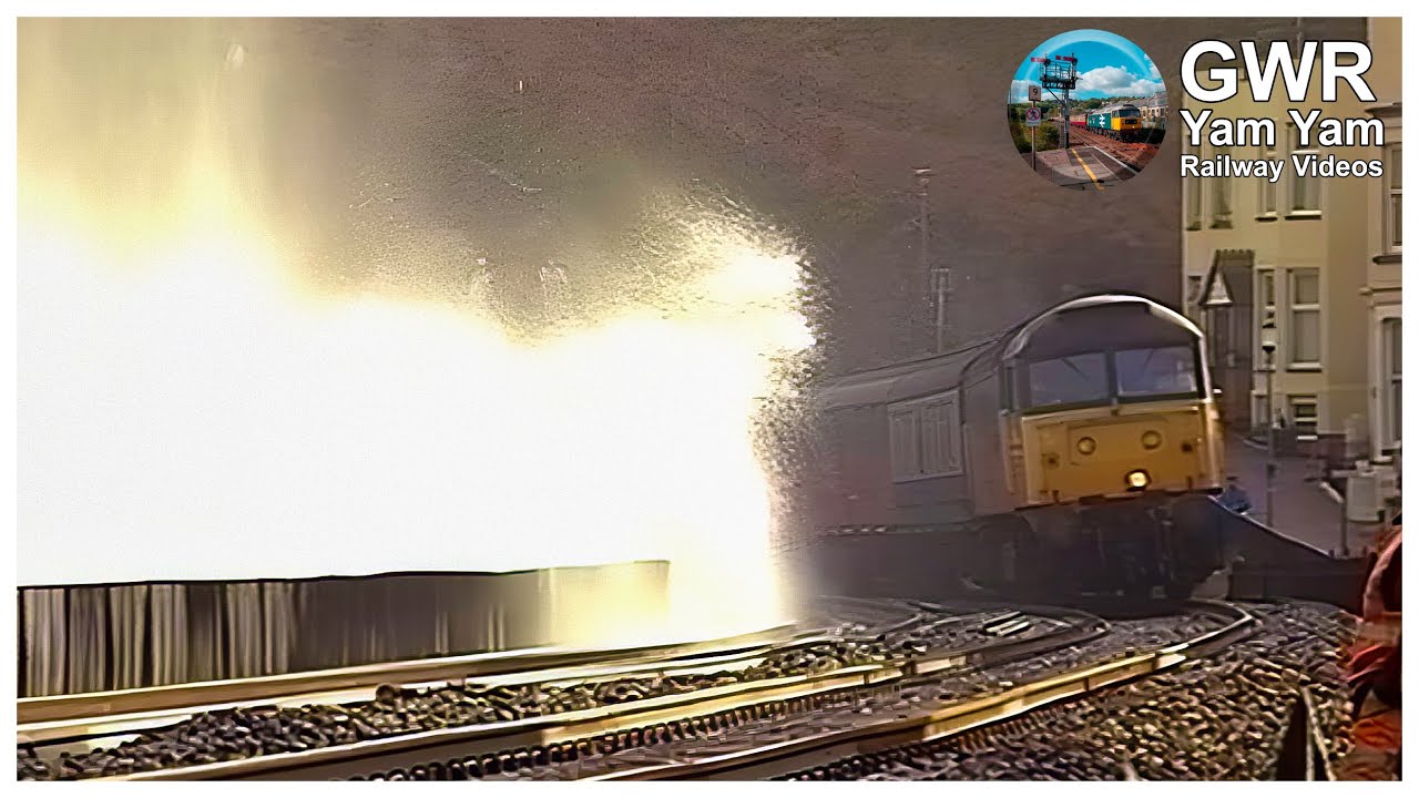 Spectacular Seas Pound the Sea Wall Trains at Dawlish  - 1990s 4K Remaster