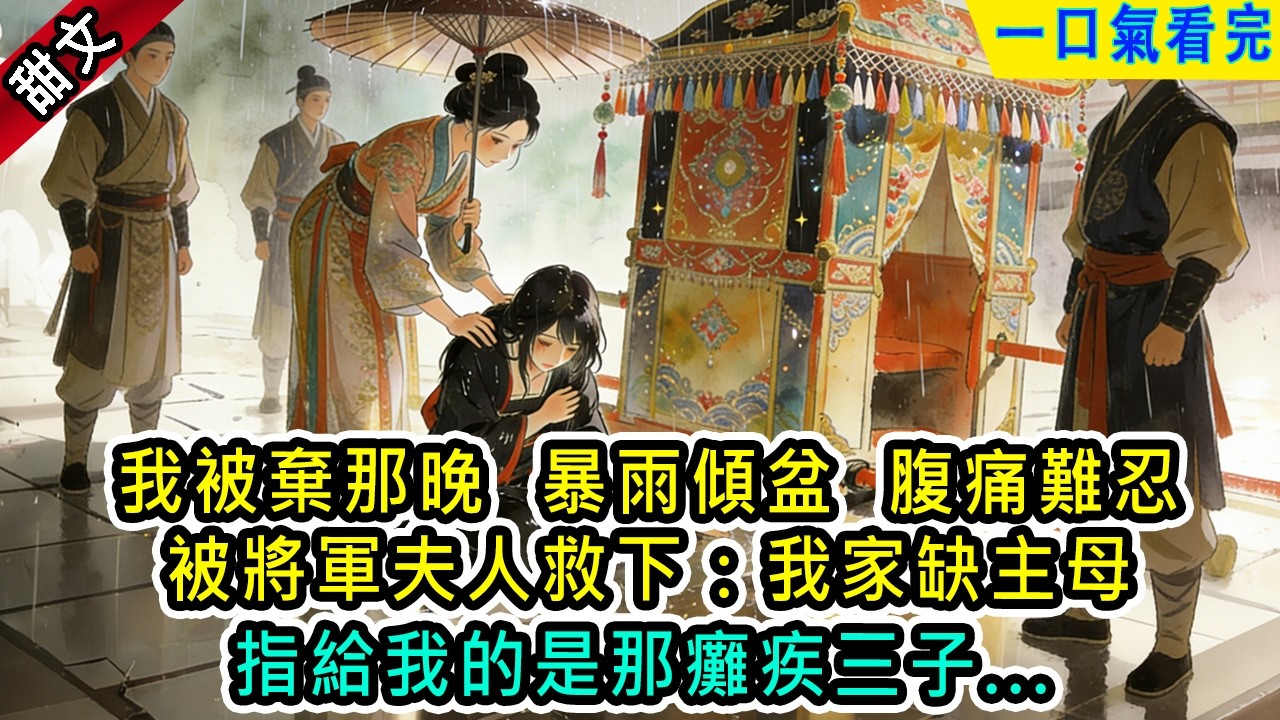 我被棄那晚暴雨傾盆腹痛難忍，被將軍夫人救下：我家缺主母。指給我的是那癱疾三子...【風吟古言】#小说 #古風小說 #古言 #古代言情 #言情  #小說 #完結 #爽文 #有聲書 #甜寵