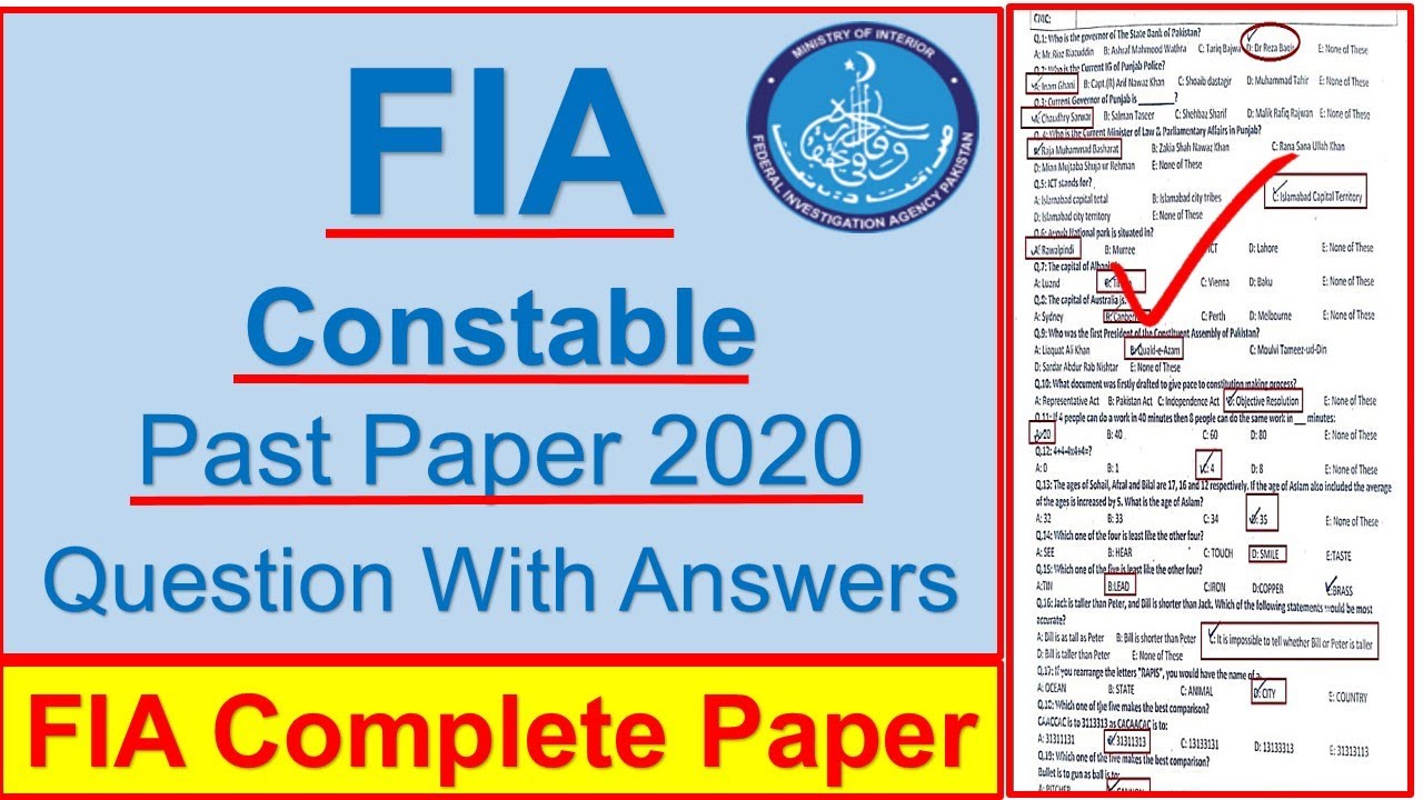 FIA Constable OTS Past Paper 2020, FIA Test Preparation, FIA Jobs 2021,